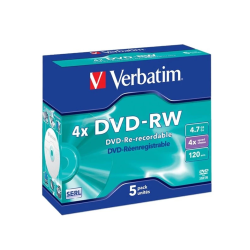 Disks dvd-rw 4.7gb 4x 5pack verbatim
