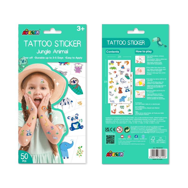 AVENIR Tetovējumu uzlīmes: Džungļu dzīvnieki