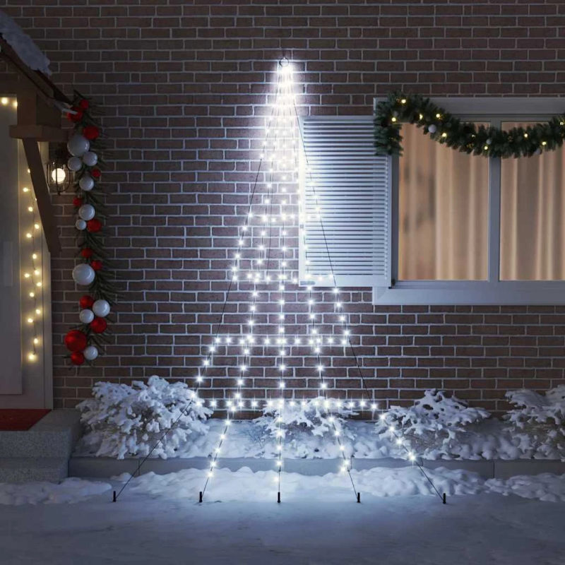 vidaXL LED Ziemassvētku koks ar zemes mietiem Vēsi balts 306 cm Metāla