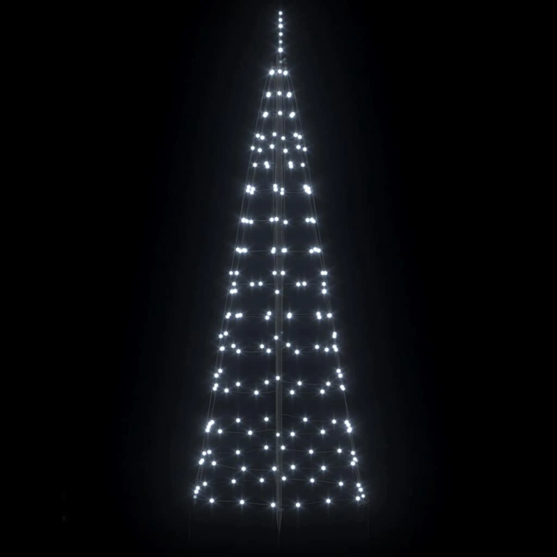 vidaXL LED Ziemassvētku koks ar zemes mietiem Vēsi balts 250 cm Dzelzs