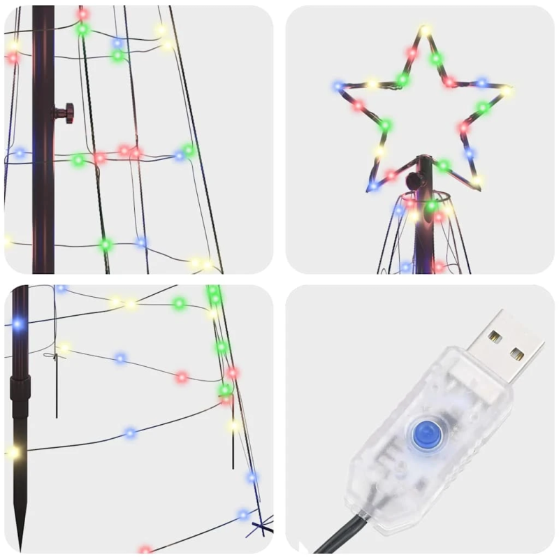 vidaXL LED Ziemassvētku koks ar zemes mietiem Daudzkrāsains 250 cm