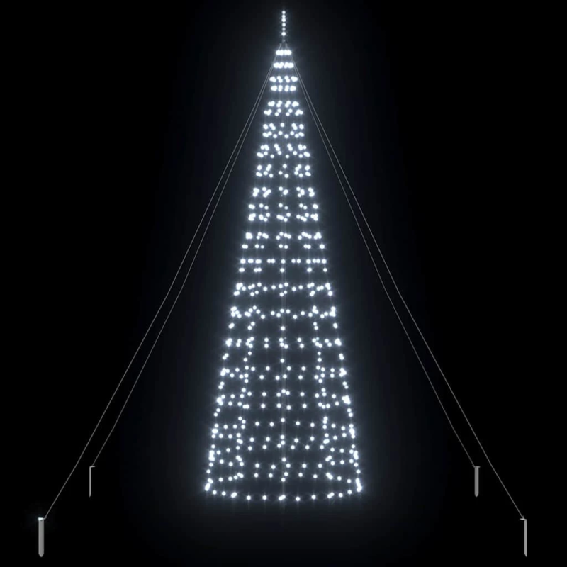 vidaXL LED Ziemassvētku koks ar zemes mietiem Vēsi balts 400 cm Dzelzs