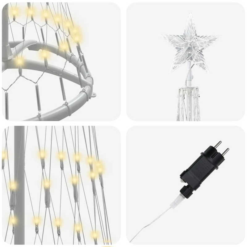 vidaXL LED Ziemassvētku koks Silti balts 51 x 51 x 190 cm Metāla