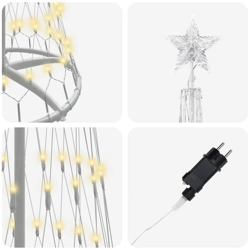 vidaXL LED Ziemassvētku koks Silti balts 70 x 70 x 250 cm Metāla