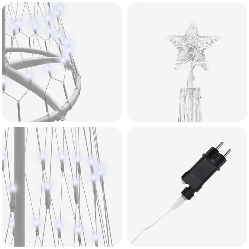 vidaXL LED Ziemassvētku koks Vēsi balts 70 x 70 x 250 cm Metāla