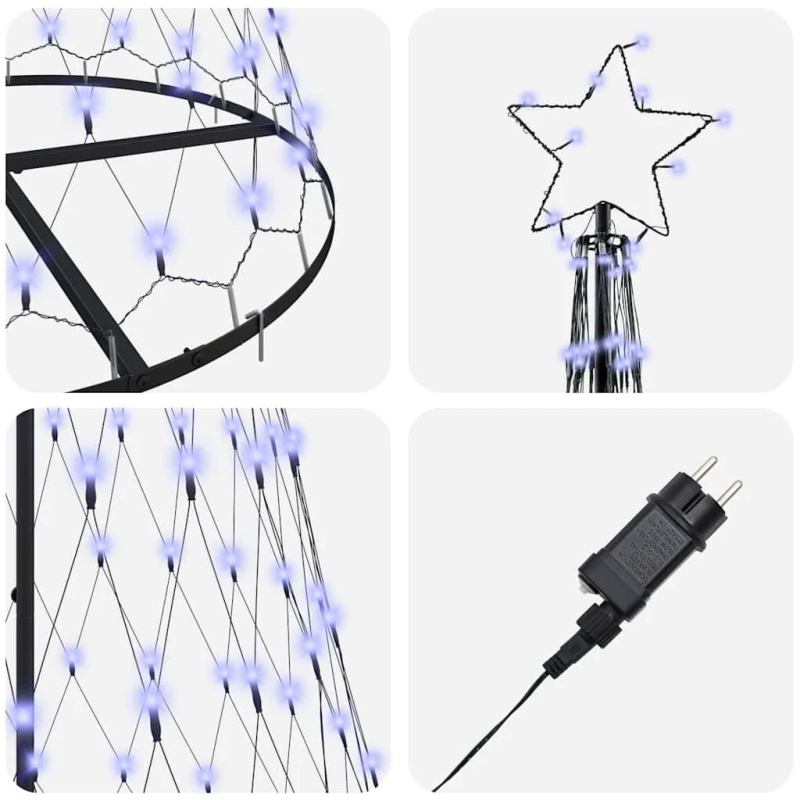 vidaXL LED Ziemassvētku koks su 295 LED ar statīvu Zila 250 cm Metāla