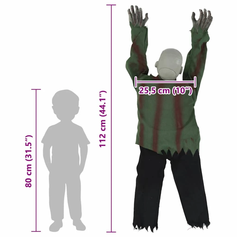 vidaXL Helovīna rāpojošs zombijs Zaļa 112 x 25.5 x 21.5 cm Poliesters