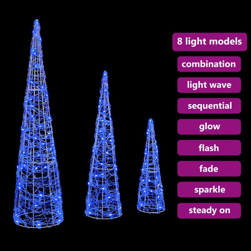 vidaXL Ziemassvētku eglīte su 90 LED 3 pcs Zila 20 x 20 x 80 cm Akrils