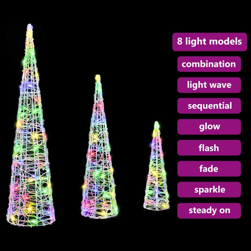 vidaXL Ziemassvētku eglīte 3 pcs Daudzkrāsains 20 x 20 x 80 cm Akrils