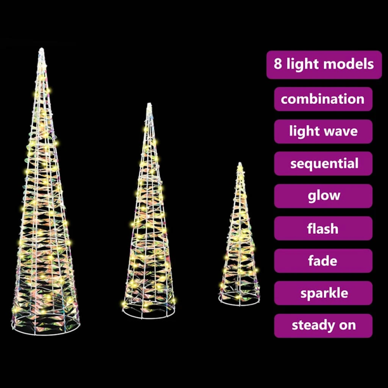 vidaXL Ziemassvētku eglīte 3 pcs Silti balta 20 x 20 x 80 cm PET