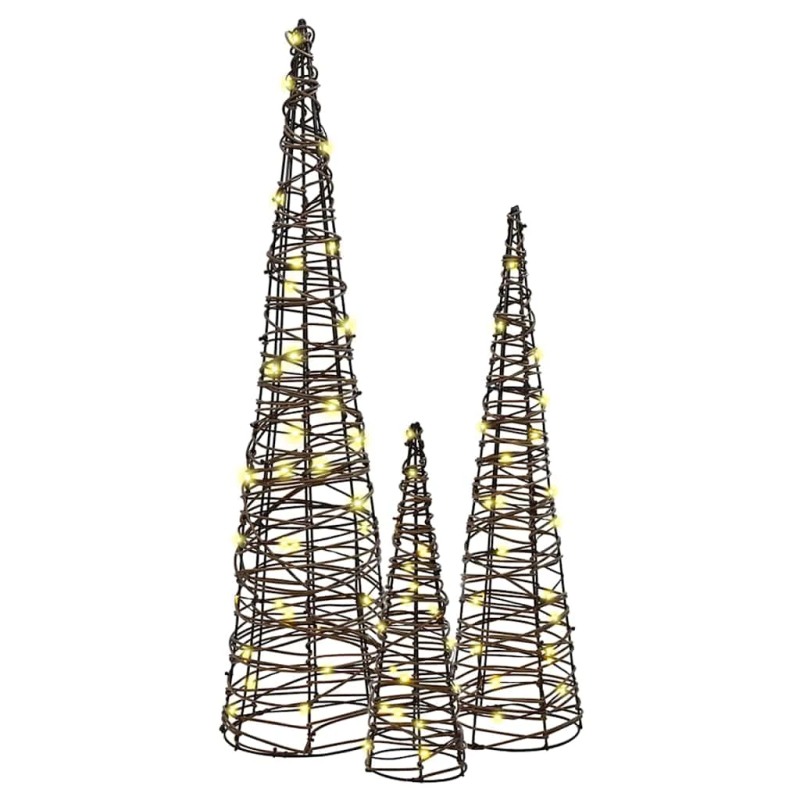 vidaXL Ziemassvētku eglīte su 90 LED 3 pcs Silti balta Rotangpalma