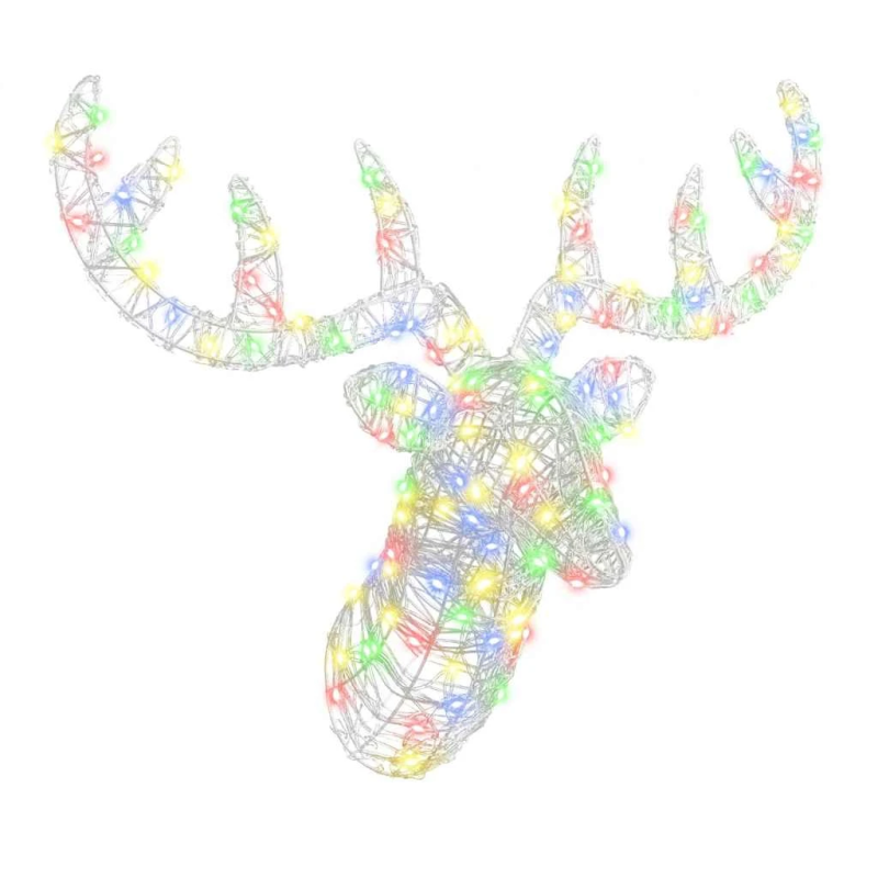 vidaXL Briedis galva su 140 LED krāsains 60 cm Akrils