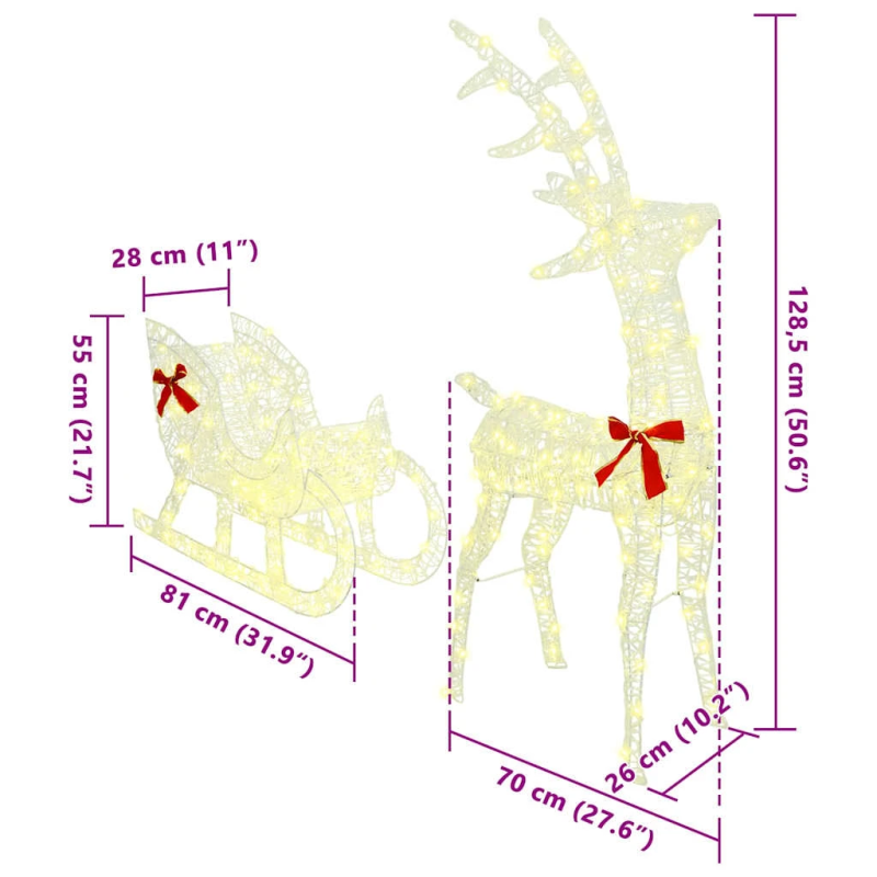 vidaXL Ziemassvētku ziemeļbriedis ar kamanām Silti balta Akrils