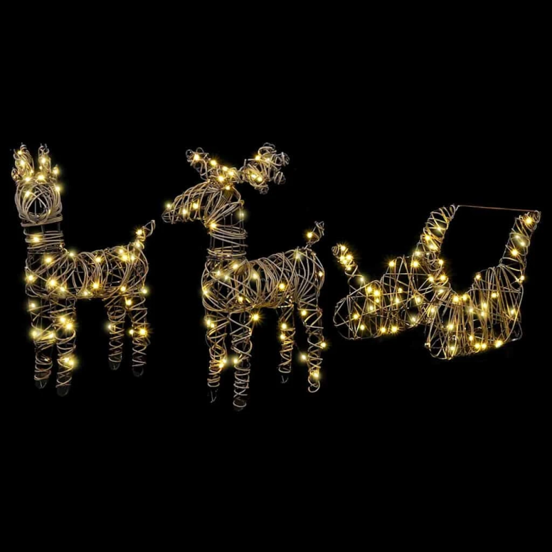 vidaXL Ziemassvētku ziemeļbriedis ar kamanām Silti balts Rotangpalma