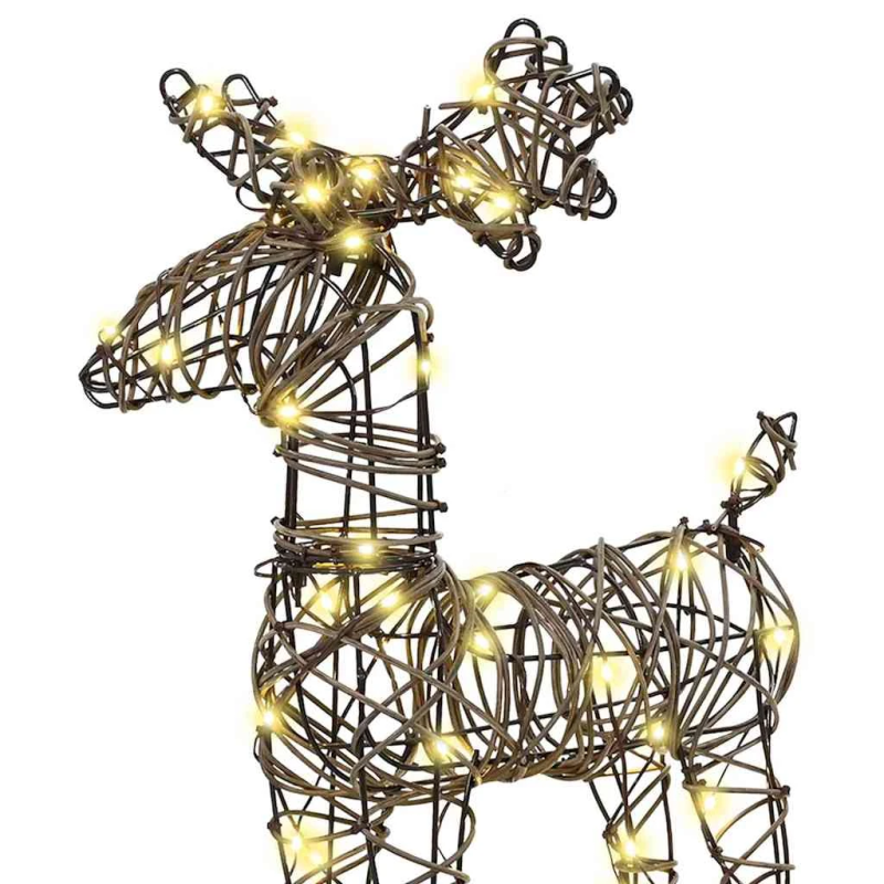 vidaXL Ziemassvētku ziemeļbriedis ar kamanām Silti balts Rotangpalma