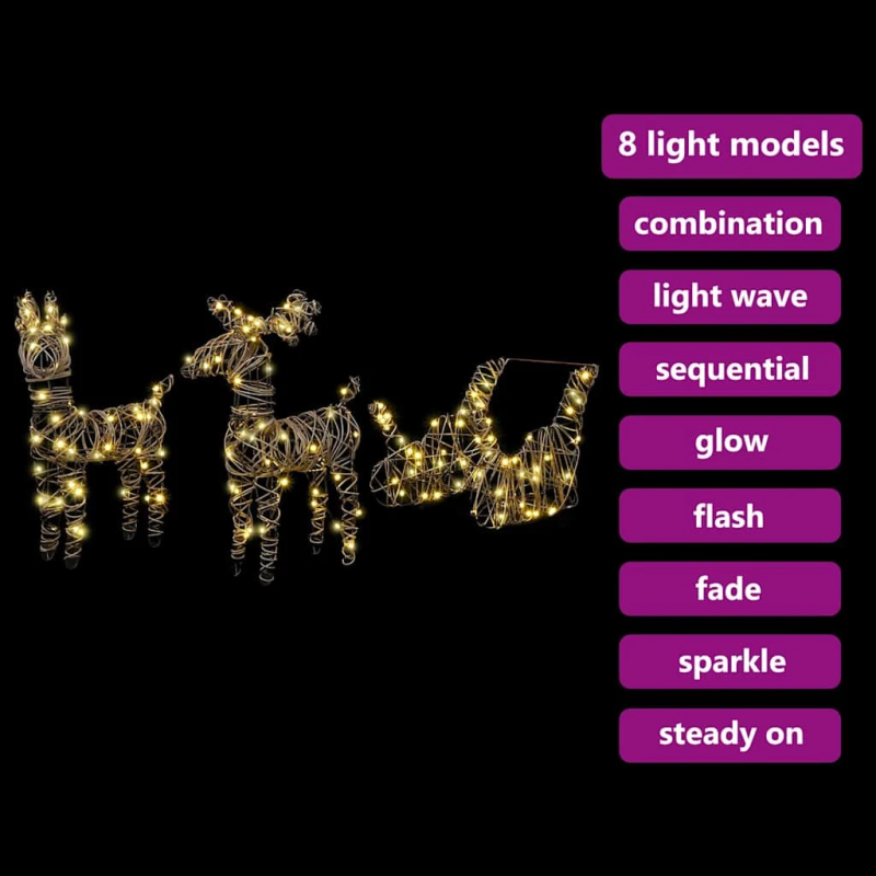 vidaXL Ziemassvētku ziemeļbriedis ar kamanām Silti balts Rotangpalma