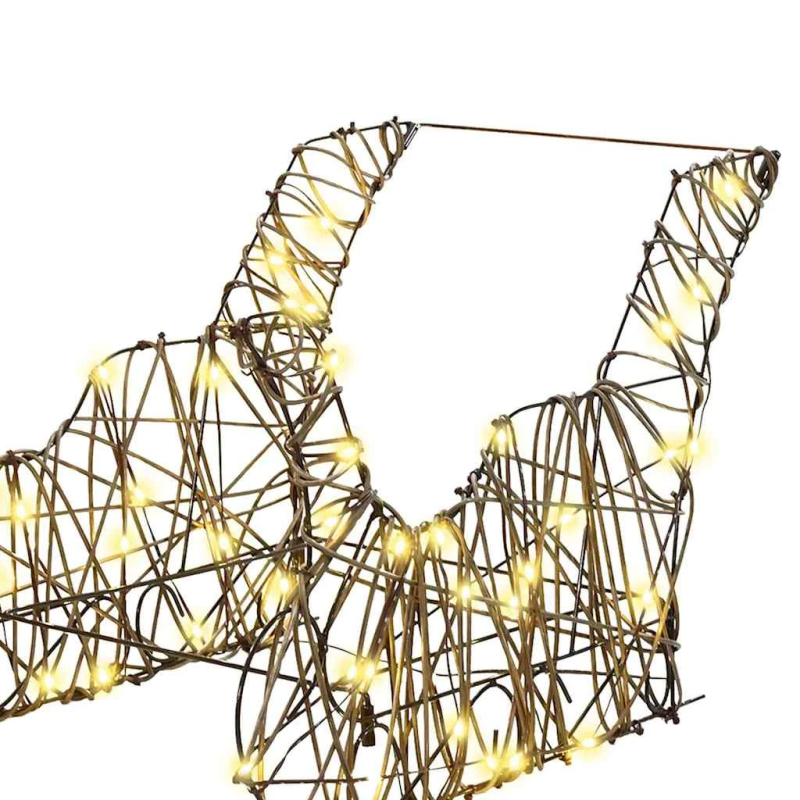 vidaXL Ziemassvētku ziemeļbriedis ar kamanām Silti balts Rotangpalma