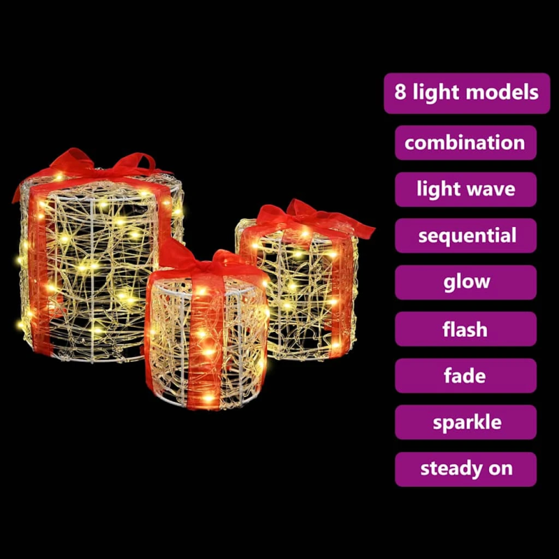 vidaXL Dāvanu Kaste Dekorācija 3 pcs Silti balta 20 x 20 x 21 cm