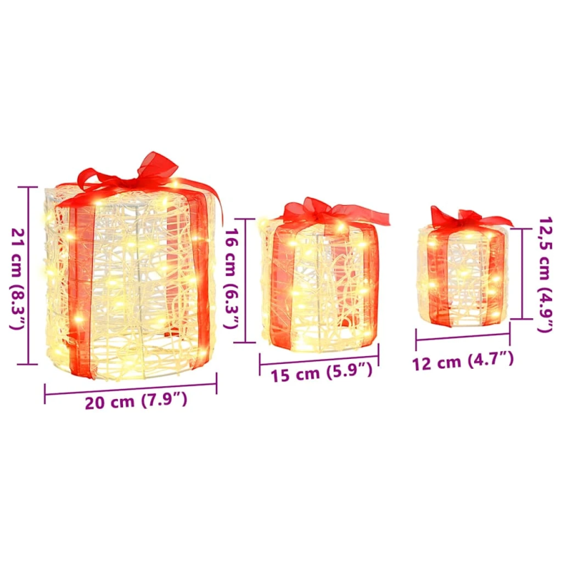 vidaXL Dāvanu Kaste Dekorācija 3 pcs Silti balta 20 x 20 x 21 cm