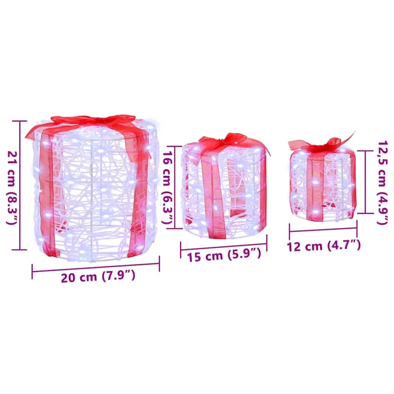 vidaXL Dāvanu Kaste Dekorācija 3 pcs Vēsi balta 20 x 20 x 21 cm Akrils
