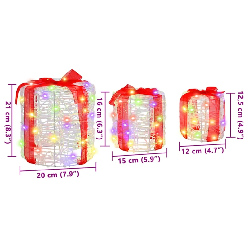vidaXL Dāvanu Kaste Dekorācija 3 pcs krāsains 20 x 20 x 21 cm Akrils