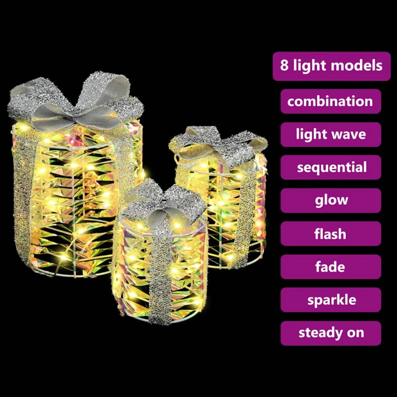 vidaXL Dāvanas Kastes Dekorācija 3 pcs Silti balta 20 x 20 x 20 cm PET