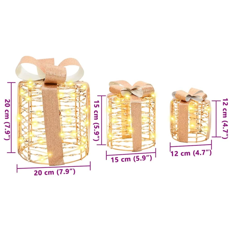 vidaXL Dāvanas Kastes Dekorācija 3 pcs Silti balta 20 x 20 x 20 cm PET