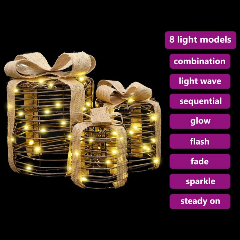 vidaXL Dāvanas Kastes Dekorācija 3 pcs Silti balta Rotangpalma