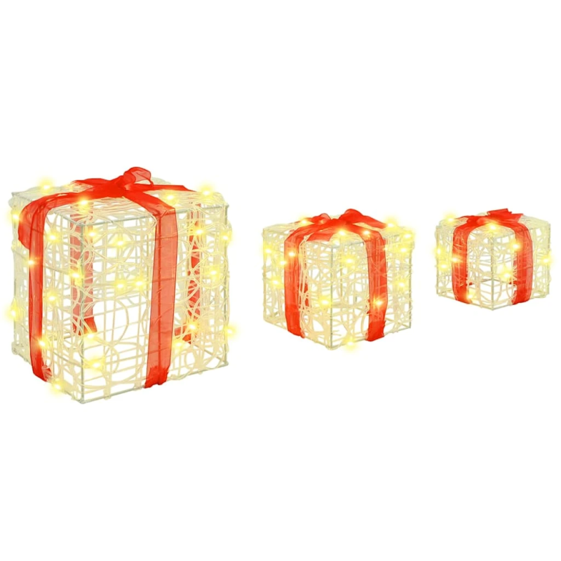 vidaXL Dāvanu kaste su 60 LED 3 pcs Silti balta 20 x 20 x 20 cm Akrils