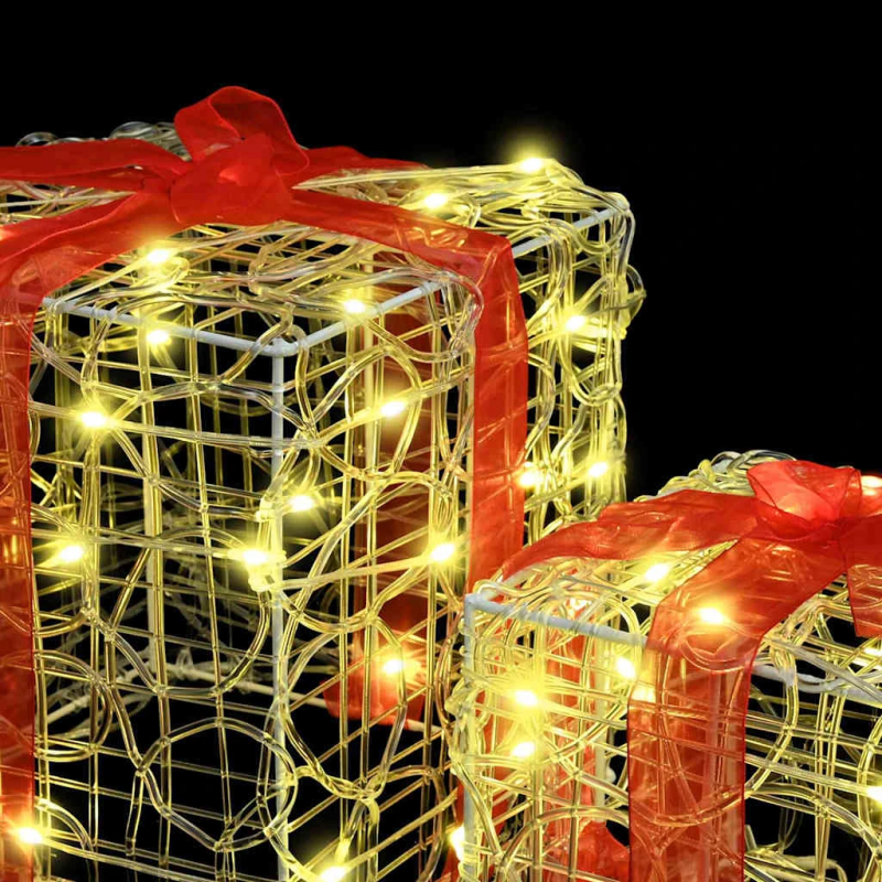 vidaXL Dāvanu kaste su 60 LED 3 pcs Silti balta 20 x 20 x 20 cm Akrils