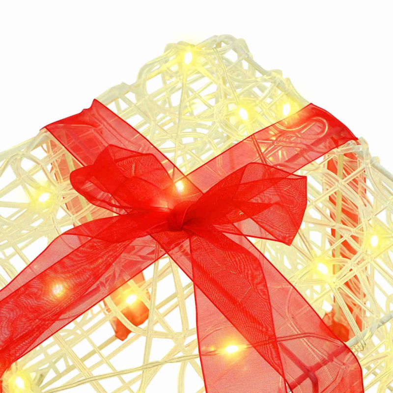 vidaXL Dāvanu kaste su 60 LED 3 pcs Silti balta 20 x 20 x 20 cm Akrils