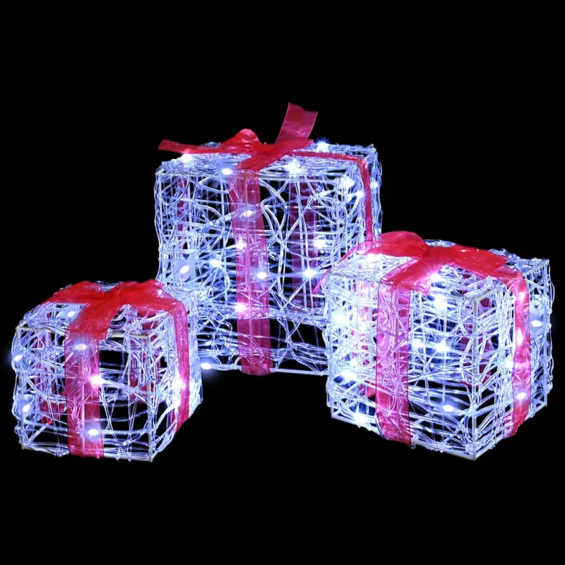 vidaXL Dāvanu kaste su 60 LED 3 pcs Vēsi balta 20 x 20 x 20 cm Akrils