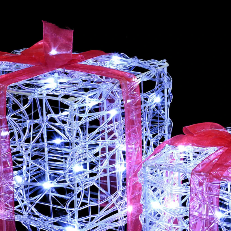 vidaXL Dāvanu kaste su 60 LED 3 pcs Vēsi balta 20 x 20 x 20 cm Akrils