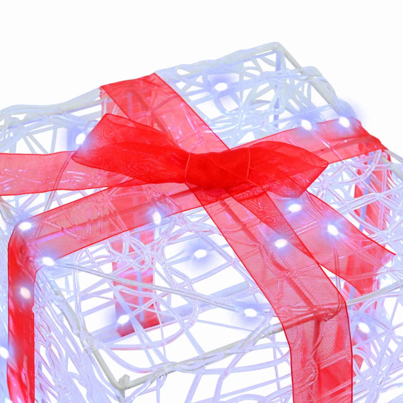 vidaXL Dāvanu kaste su 60 LED 3 pcs Vēsi balta 20 x 20 x 20 cm Akrils