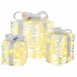 vidaXL Dāvanu kaste su 60 LED 3 pcs Silti balta 20 x 20 x 20 cm PET