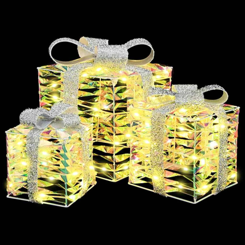vidaXL Dāvanu kaste su 60 LED 3 pcs Silti balta 20 x 20 x 20 cm PET