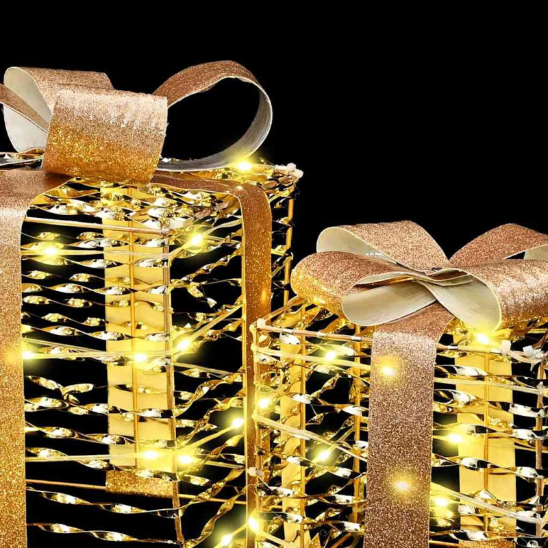 vidaXL Dāvanu kaste su 60 LED 3 pcs Silti balta 20 x 20 x 20 cm PET