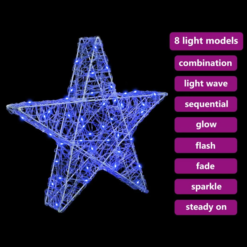 vidaXL 3D zvaigzne su 50 LED Zila 55 x 53.5 x 10 cm Akrils