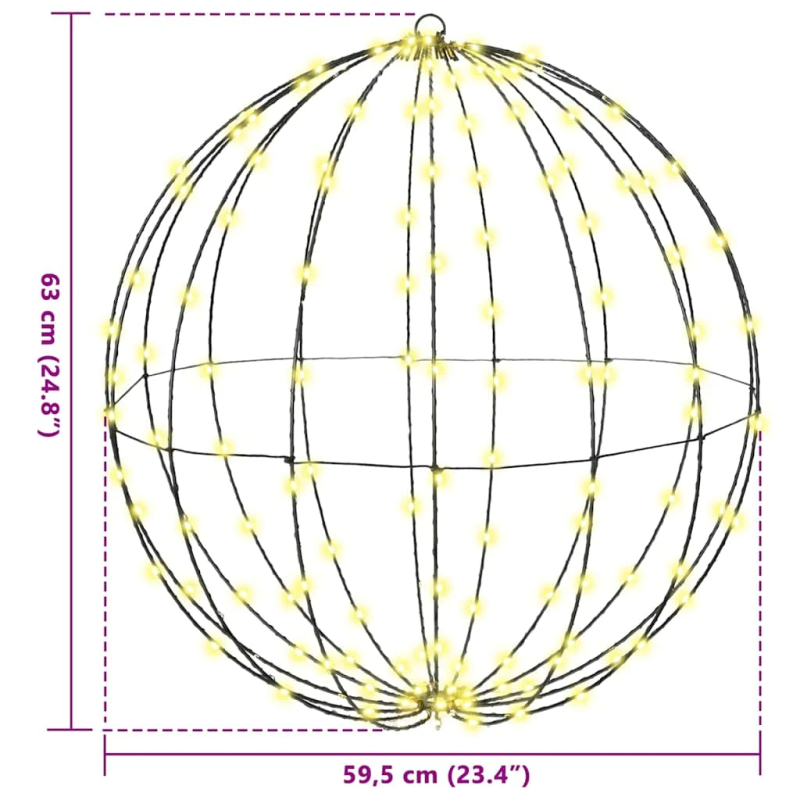 vidaXL Bumba su 192 LED Silti balta 60 cm Metāla