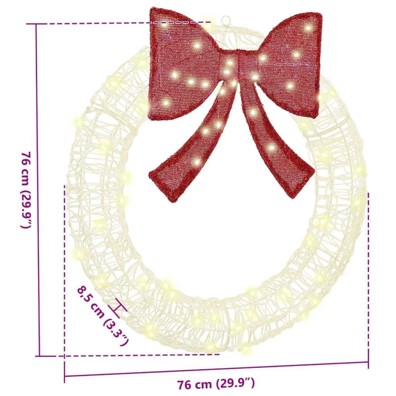 vidaXL Vainags su 60 LED Silti balta 76 x 8.5 x 76 cm Akrils