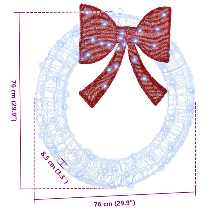 vidaXL Vainags su 60 LED Vēsi balta 76 x 8.5 x 76 cm Akrils