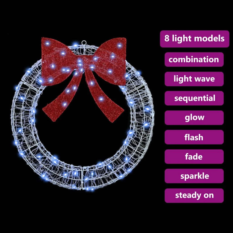 vidaXL Vainags su 60 LED Vēsi balta 76 x 8.5 x 76 cm Akrils