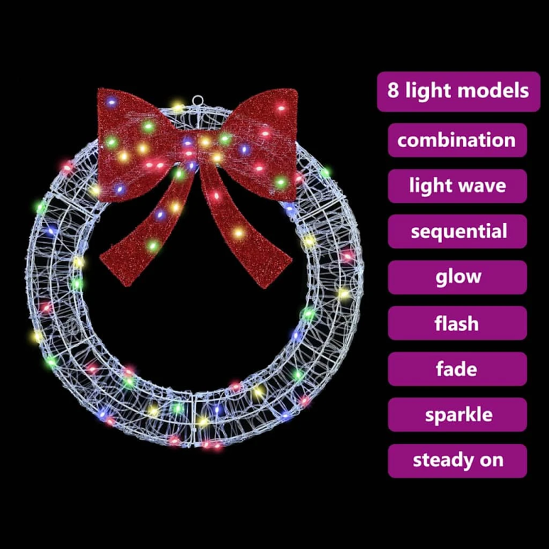 vidaXL Vainags su 60 LED Daudzkrāsains 76 x 8.5 x 76 cm Akrils