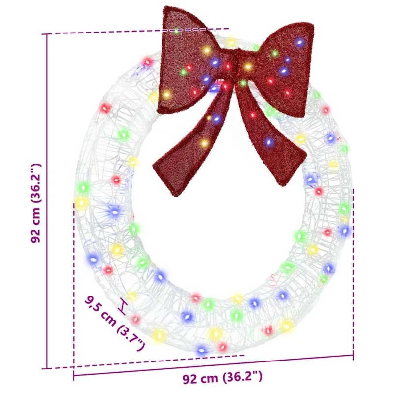 vidaXL Vainags su 80 LED Daudzkrāsains 92 x 9.5 x 92 cm Akrils
