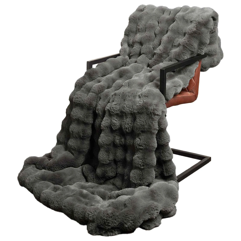 vidaXL Mākslīgā truša kažokādas sega Tumši pelēks 240 x 270 cm