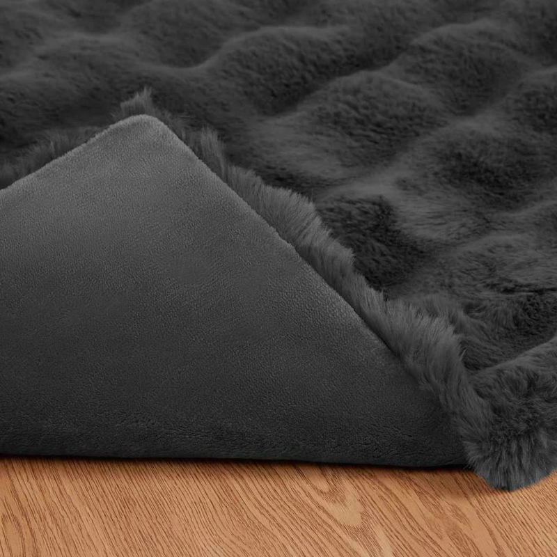 vidaXL Mākslīgā truša kažokādas sega 4 pcs Tumši pelēks 220 x 240 cm