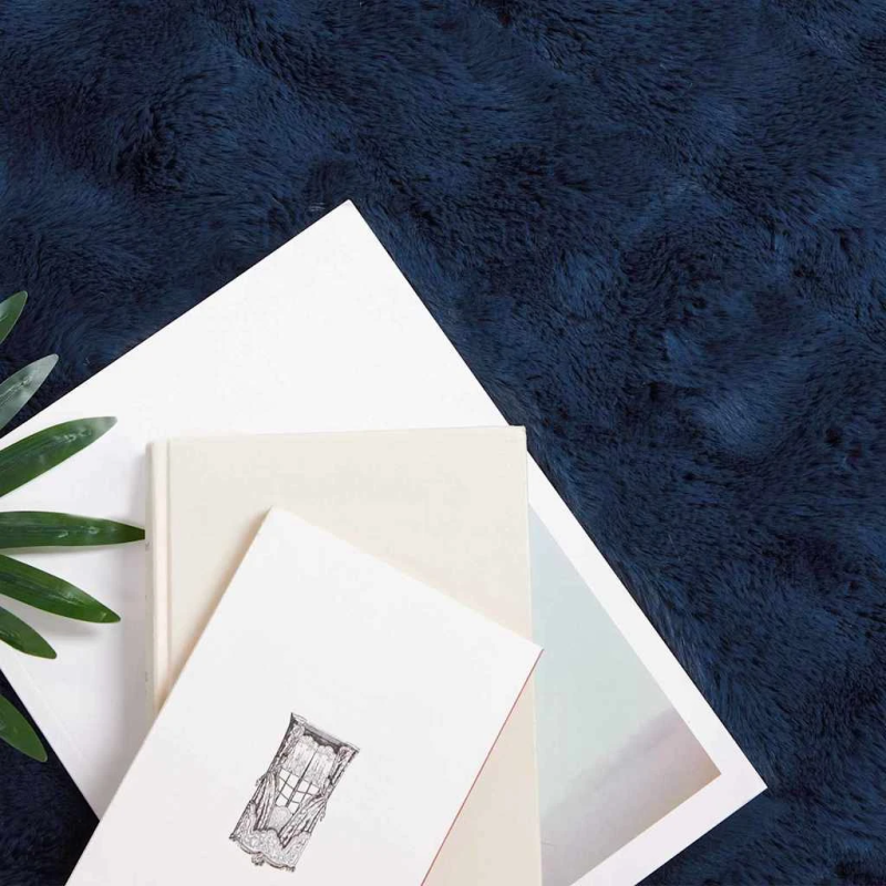 vidaXL Mākslīgā truša kažokādas sega 4 pcs Jūras zila 150 x 220 cm