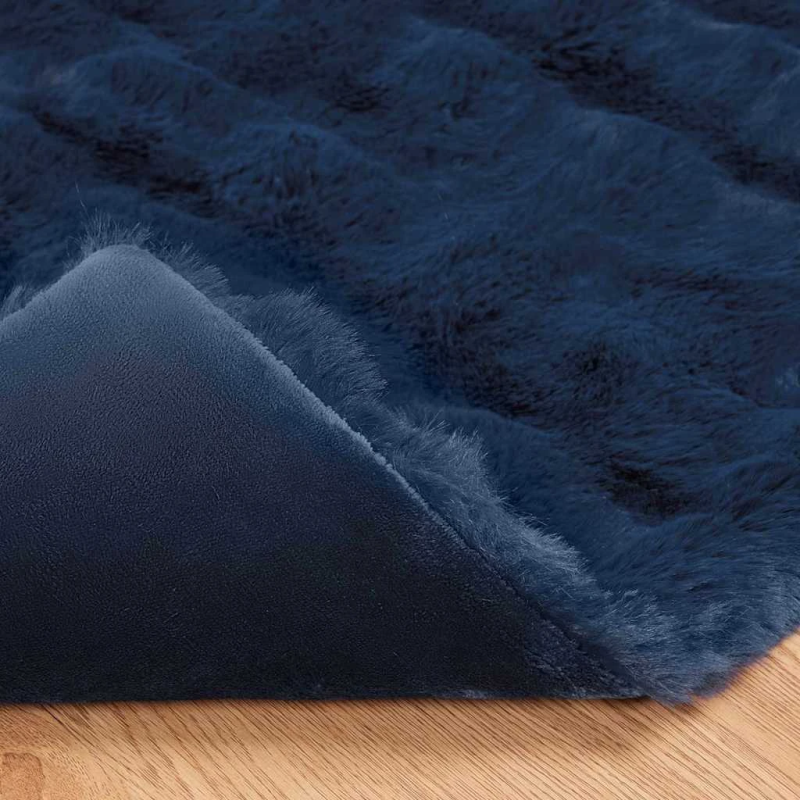 vidaXL Mākslīgā truša kažokādas sega 4 pcs Jūras zila 150 x 220 cm