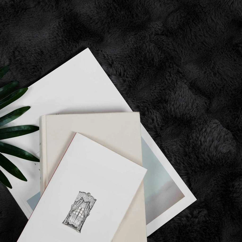 vidaXL Mākslīgā truša kažokādas sega 4 pcs Melna 150 x 220 cm