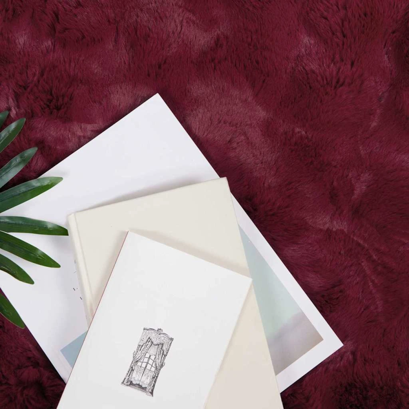 vidaXL Mākslīgā truša kažokādas sega 4 pcs Bordo sarkans 150 x 220 cm